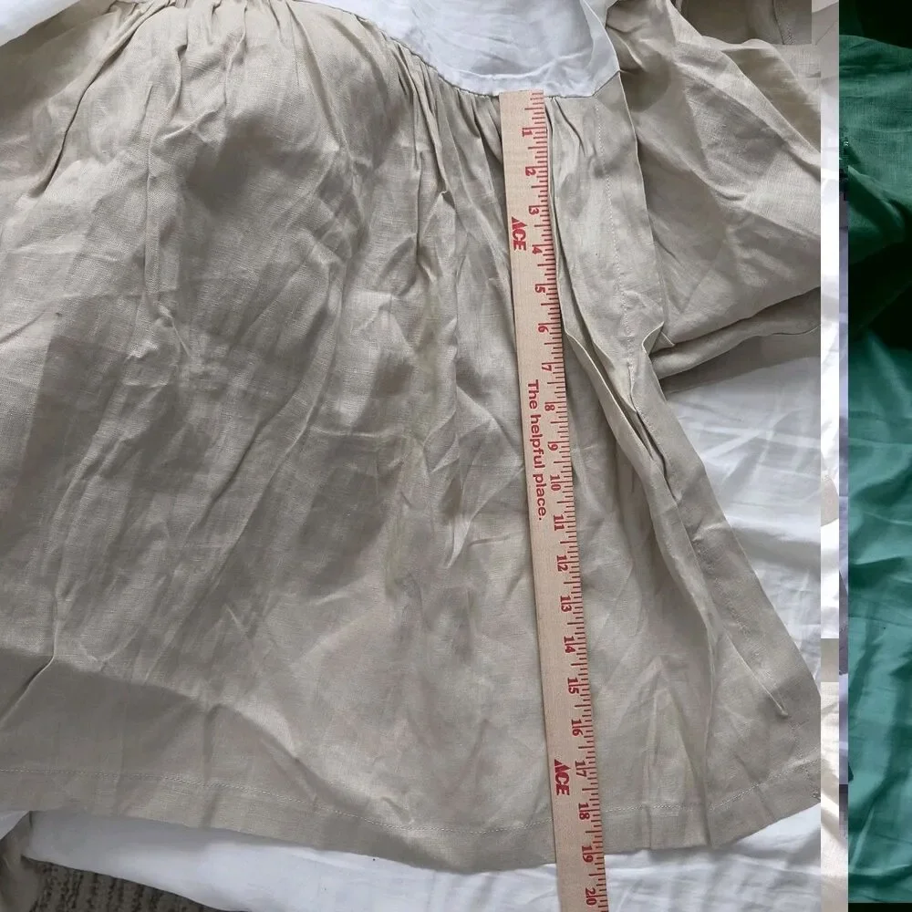 POTTERY BARN 100% Linen / cotton KING Bed Skirt 19” Drop Natural/ white new